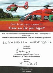 Air Ambulance Donation from Llangunllo Whist Drive 2023